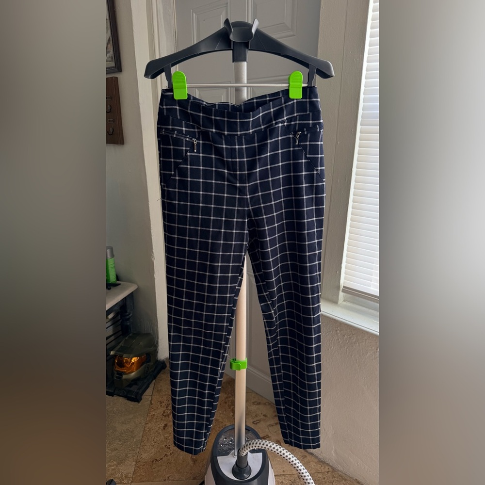 Soho Apparel Navy and White Grid Women's Pants